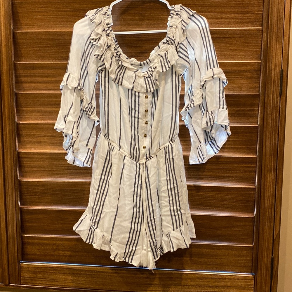 grey and white striped romper